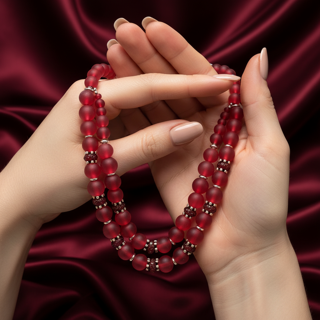 Ruby Nocturne Necklace close-up in hands