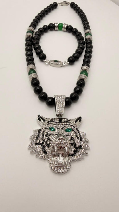 El Tigre Black Onyx & Green Jade Necklace and Bracelet Set