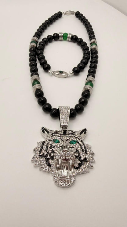 El Tigre Black Onyx & Green Jade Necklace and Bracelet Set