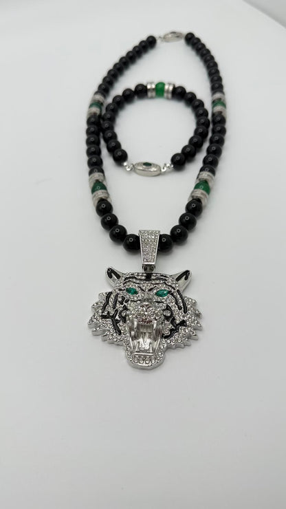 El Tigre Black Onyx & Green Jade Necklace and Bracelet Set