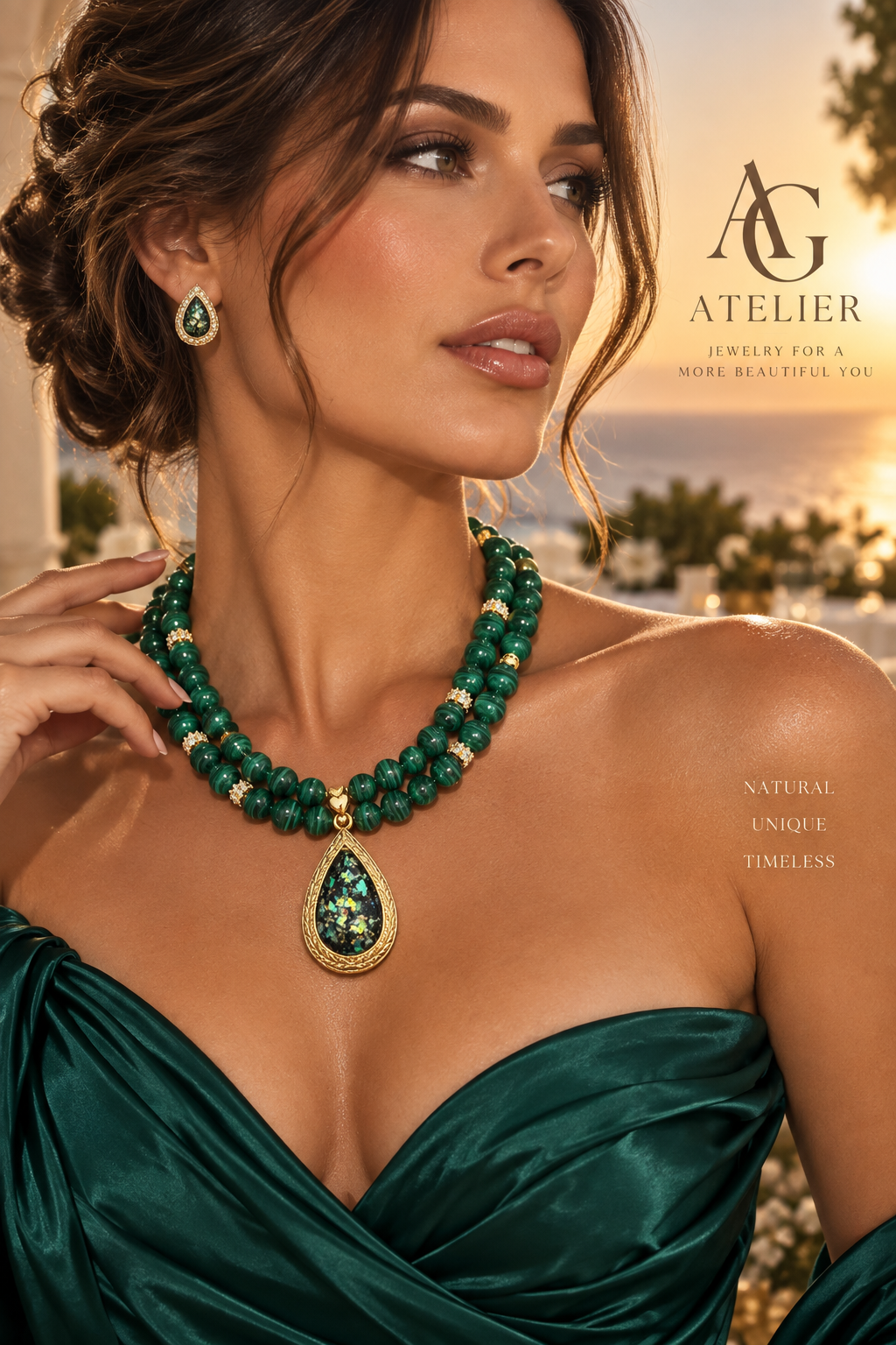 Caridad Emerald Necklace & Earrings Set