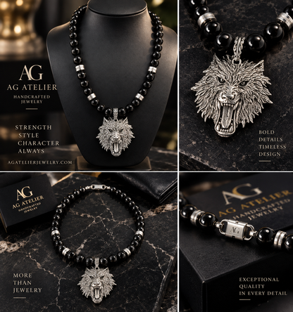 Silver Wolf Onyx Necklace - Collage AG Atelier