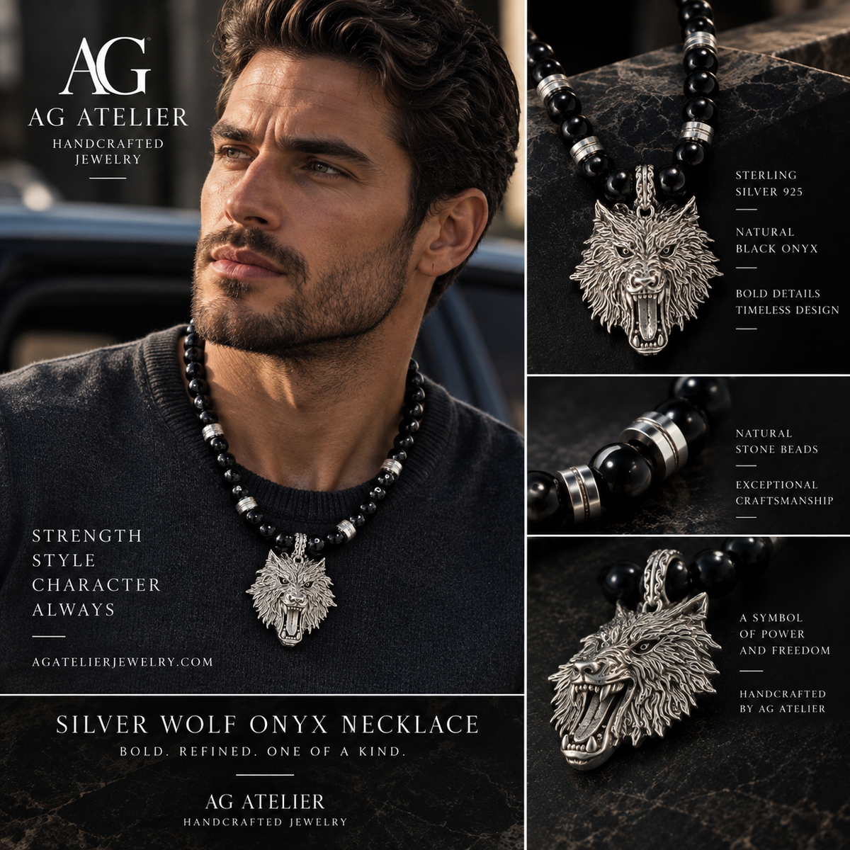 Silver Wolf Onyx Necklace - Editorial AG Atelier