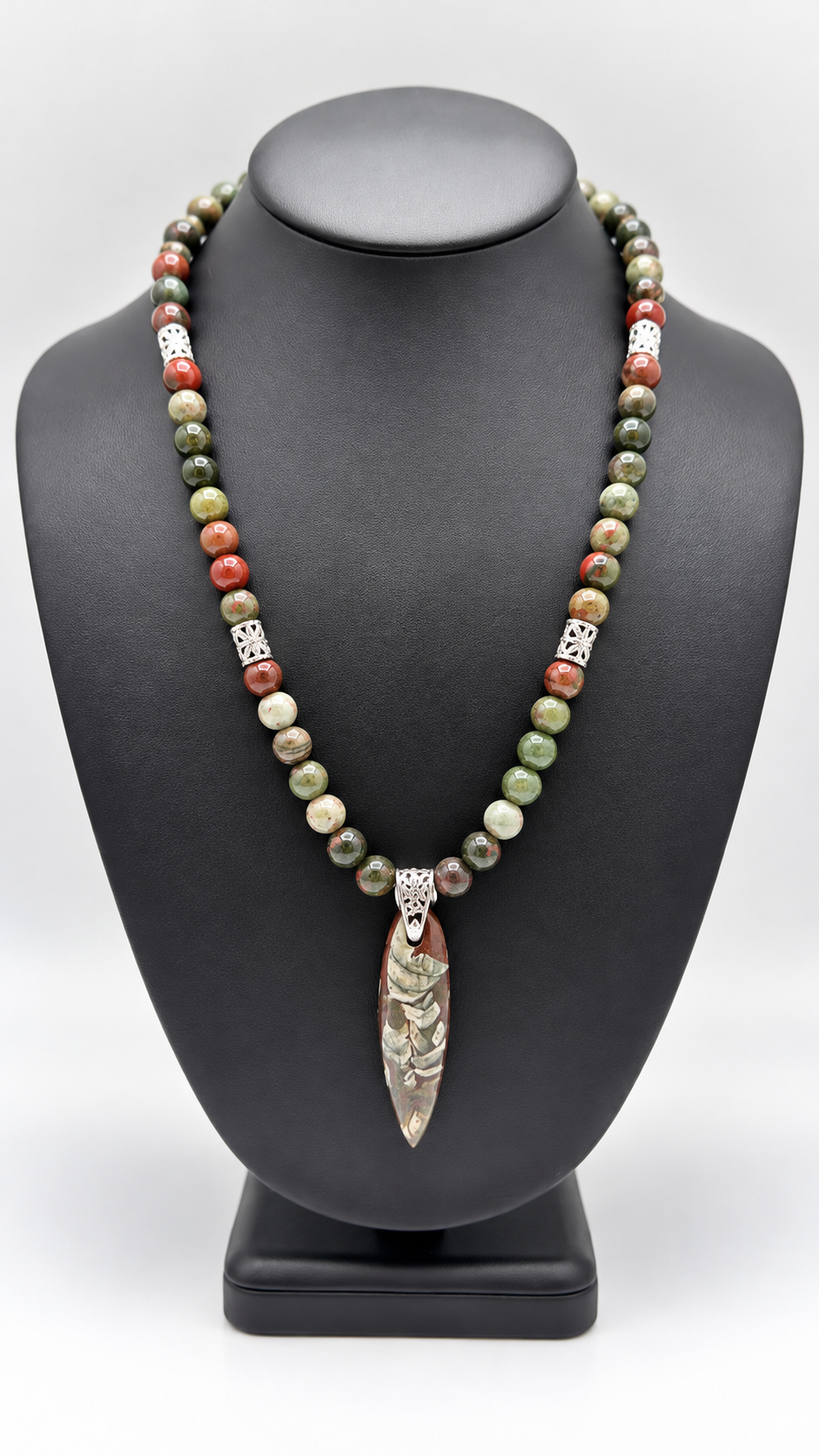 Earth Heritage Men's African Bloodstone & Orthoceras Fossil Necklace