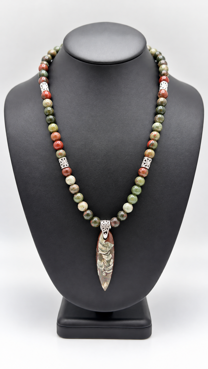 Earth Heritage Men's African Bloodstone & Orthoceras Fossil Necklace