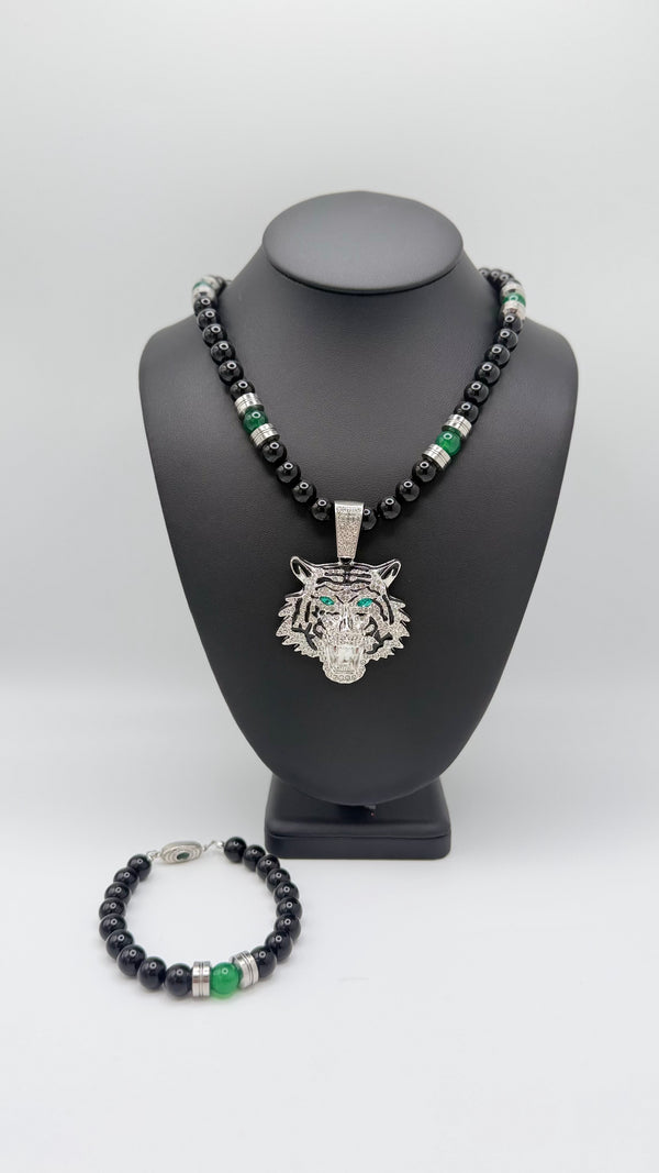 El Tigre Black Onyx & Green Jade Necklace and Bracelet Set
