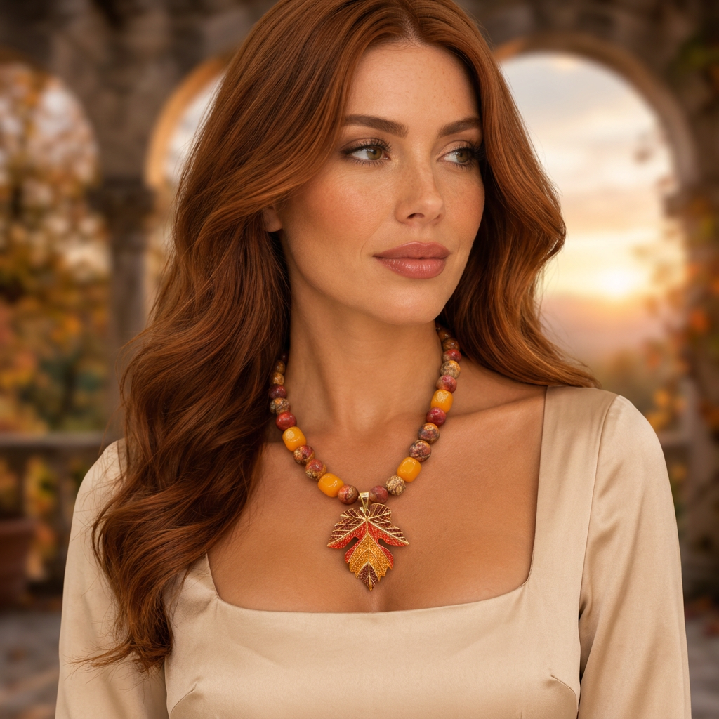 Autumn Harvest Jasper Necklace ka luxury female-model portrait