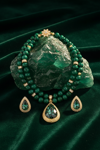 Collar de malaquita sobre piedra verde de lujo
