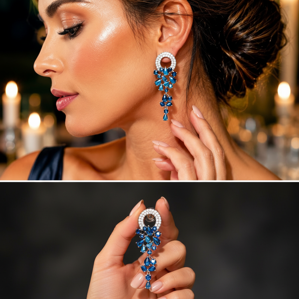 Midnight Sapphire Earrings detail close-up