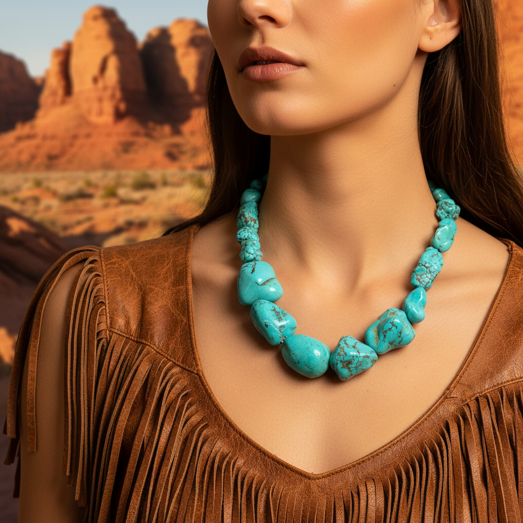 Turquoise Tides Statement Necklace close-up desert canyon