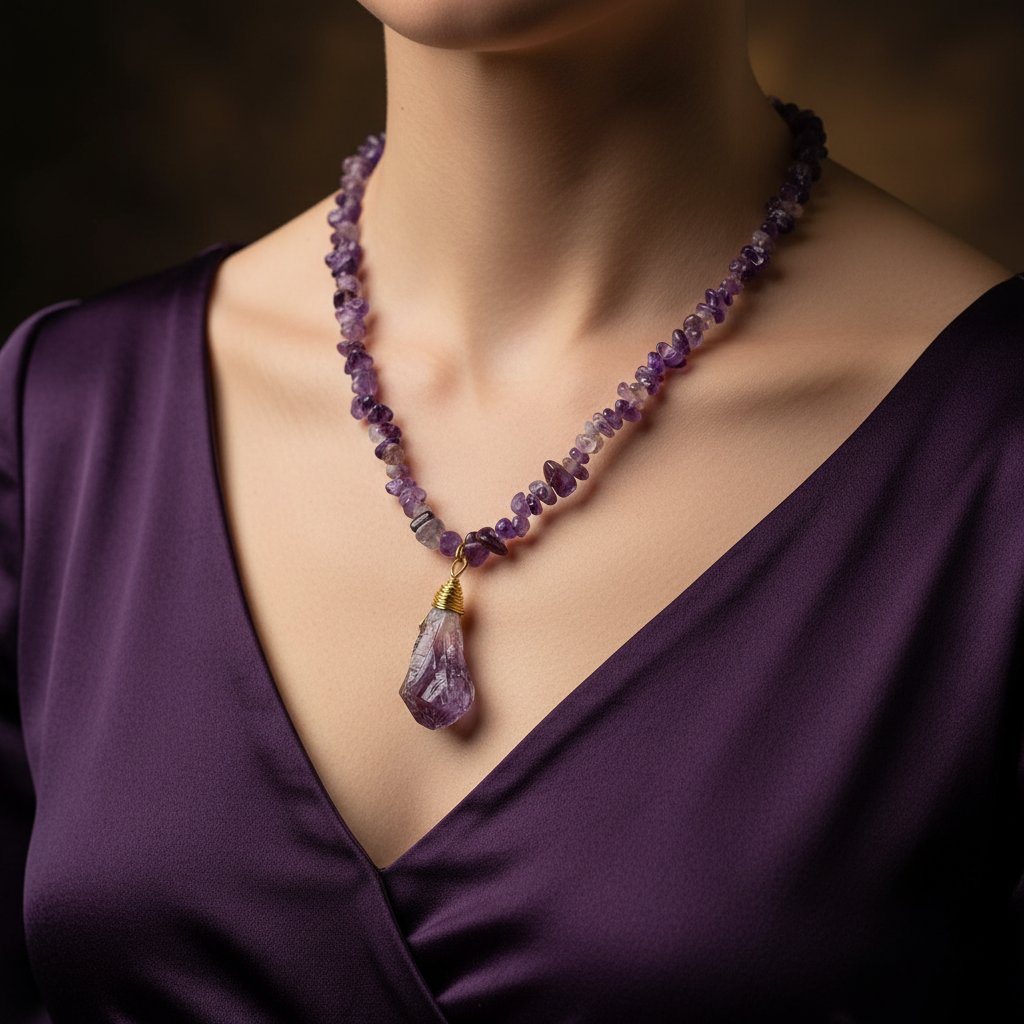 Amethyst Essence Necklace editorial model