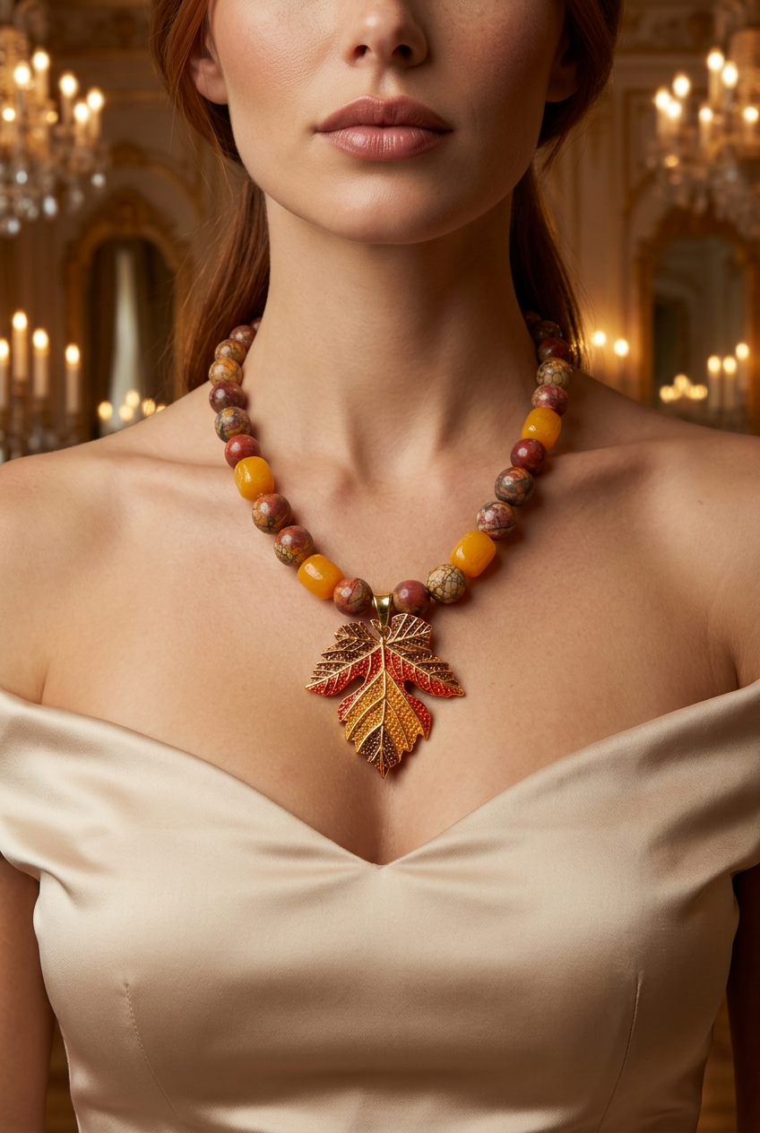 Jasper necklace portrait close-up