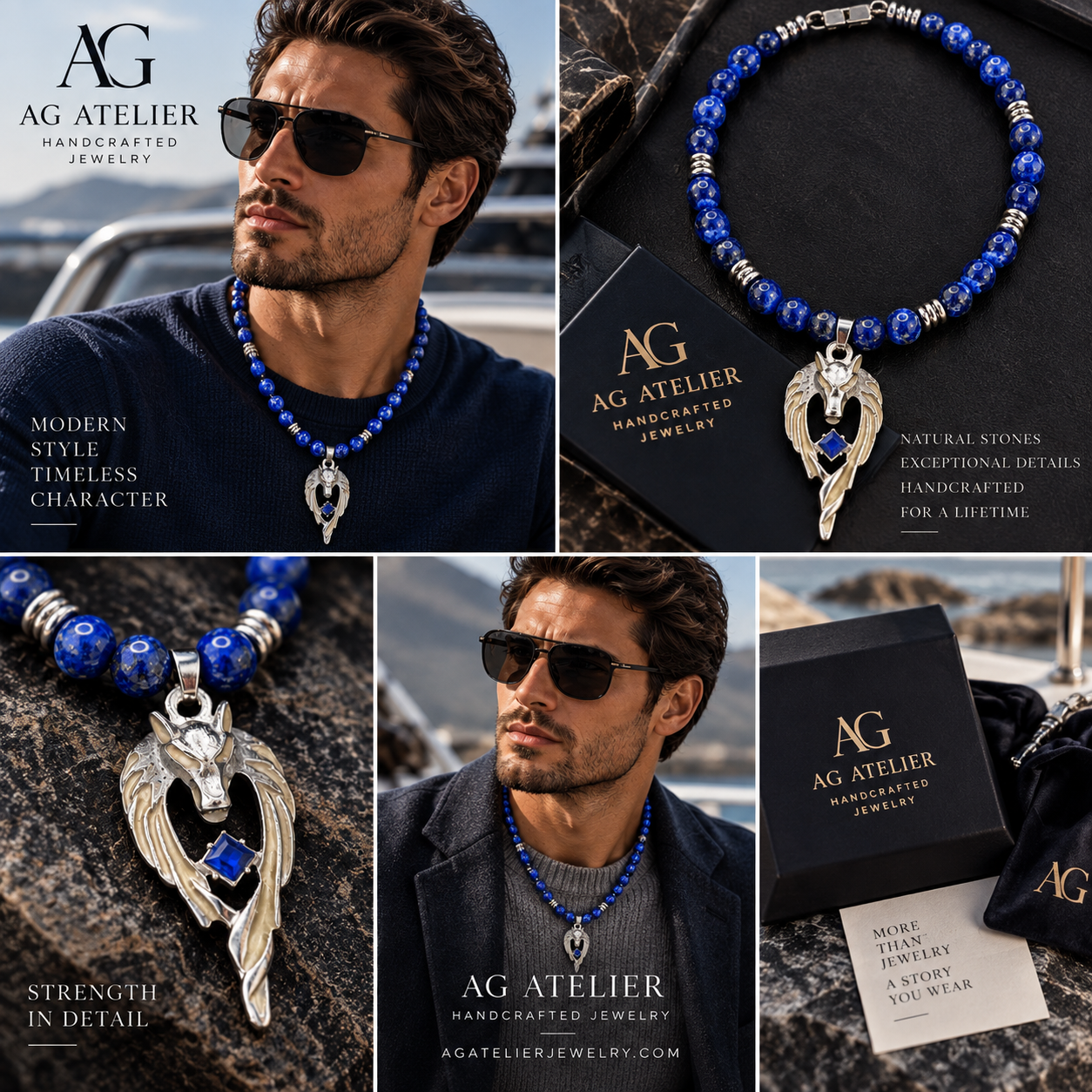 Blue Griffin Necklace - Collage editorial AG Atelier